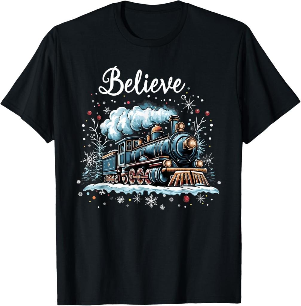 Believe Train Christmas Funny Family Xmas T-Shirt