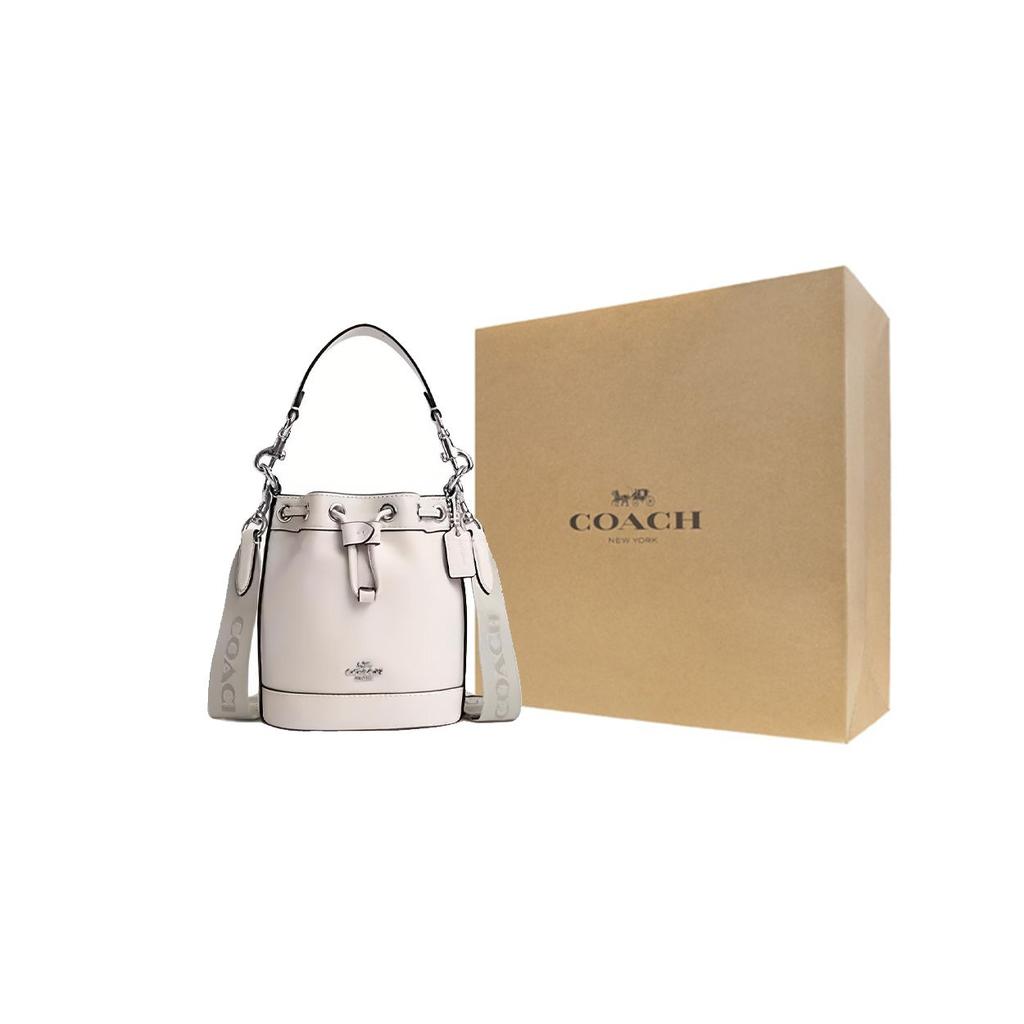 Coach Bucket 13 Fashionable Versatile Leather Bucket Bag Shoulder Crossbody Handbag Mini Women Bags Silver Chalk CR144-SVHA
