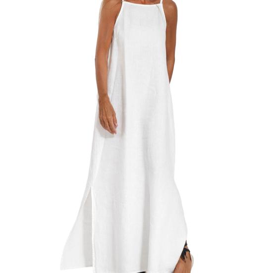 Dámské maxi šaty A-line Jednobarevné Bez ramen Délka Vesta Volné Volné Měkké Ležérní Kulatý výstřih Boční Rozdělení Dámské Letní Dlouhé šaty