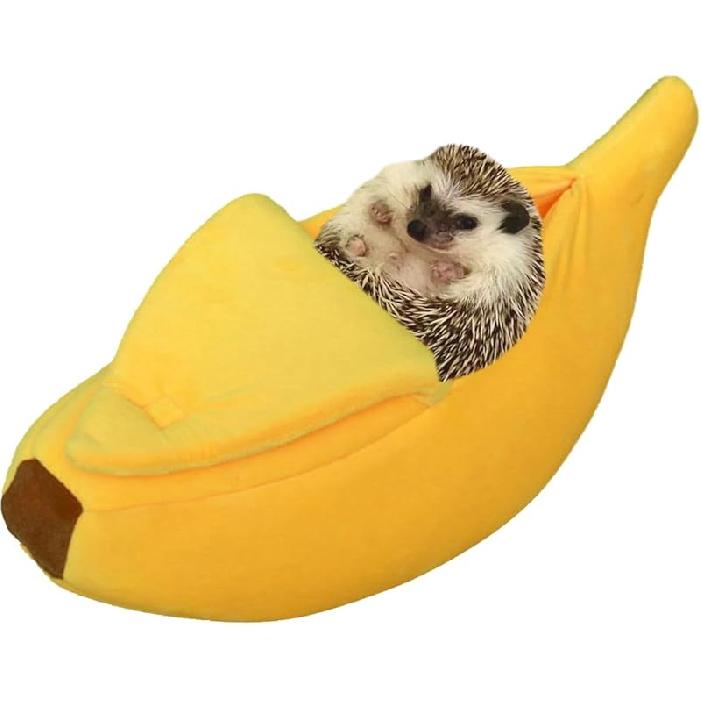 Small Animal Bed Warm Cozy Banana Cave Hideout Sleep Nest House Habitat for Hedgehog Hamster Rat Chinchilla Guinea Pig Ferret Chinchilla Cage Small