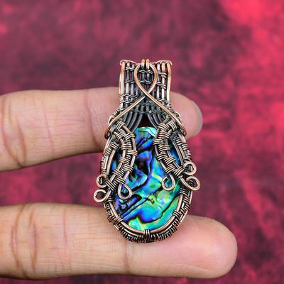 Abalone Shell Pendant Copper Wire Wrapped Pendant Abalone Shell Copper Jewelry Handmade Pendant Wedding Gifts Wire Wrapped Gemstone Jewelry