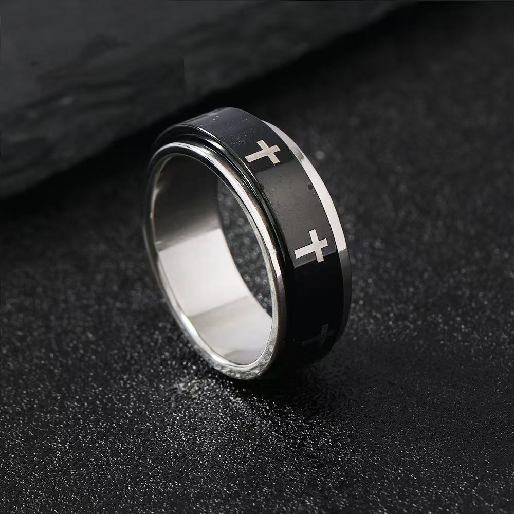HNSP 316L Stainless Steel Rotating Cross Ring For Men Simple Style Finger  Accessories