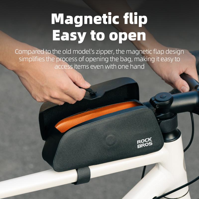 ROCKBROS Cycling Bag 0.6L Or 0.9L Magnetic Waterproof Road Bike Bag Front Beam Tube Bag Riding Bicycle Bag Accessories