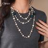 French retro tiger's eye stone beaded long pearl necklace niche sweater chain necklace women