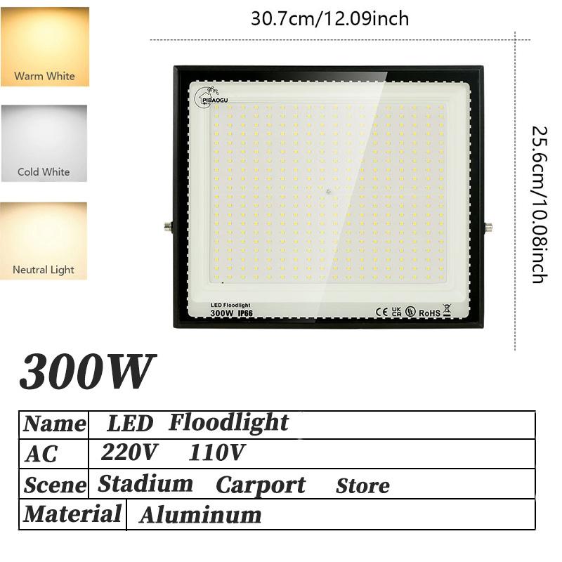 LED Floodlight Spotlight 10/20/30/50/100/150/200/300W Outdoor Lighting  Waterproof Garage Gym Street Gate Wall Lamps AC220/110V