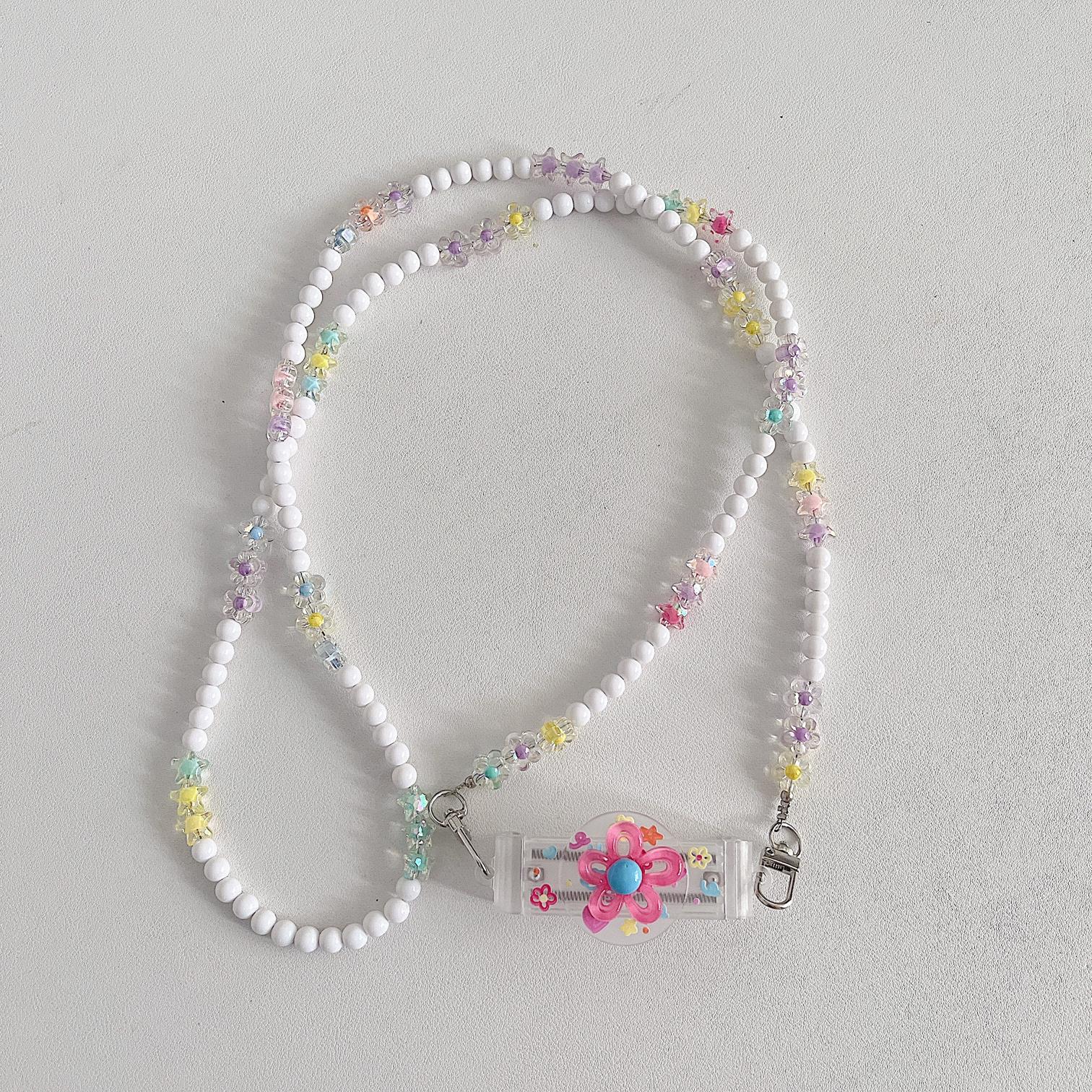 

Шнурок для телефону з квітами, через плече, ремінець для мобільного телефону з кліпсою на спинці White