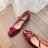 French square head medium heel Mary Jane shoes 25 new V buckle single shoes retro thick heel versatile women's shoes patent leather high heels