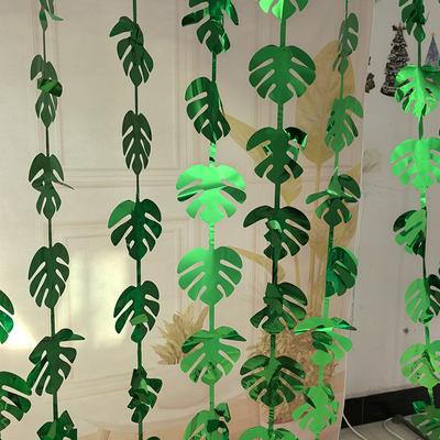 2Meter Green Tropical Palm Leaves Tinsel Foil Fringe Curtain Hawaiian Party Photo Backdrop Kids Jungle Birthday Party Decoration