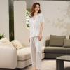 Spring, Summer and Autumn New Sexy Thin Cardigan Short-sleeved Pants Black Lace Pajamas for Women