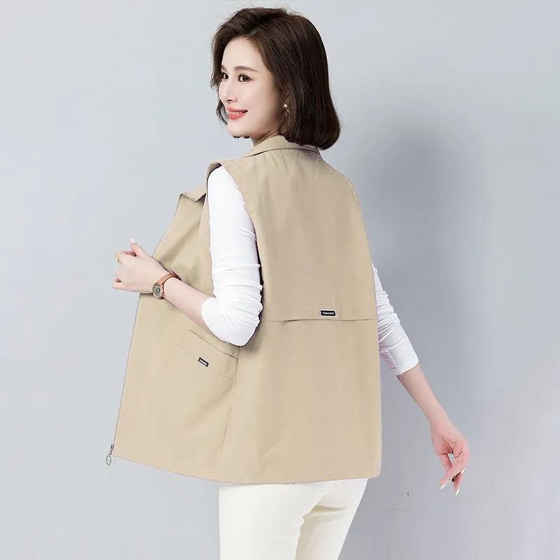 Women s Casual Sleeveless Vest Loose Fit Zip Up Stand Collar Waistcoat For Mature Women L хаки