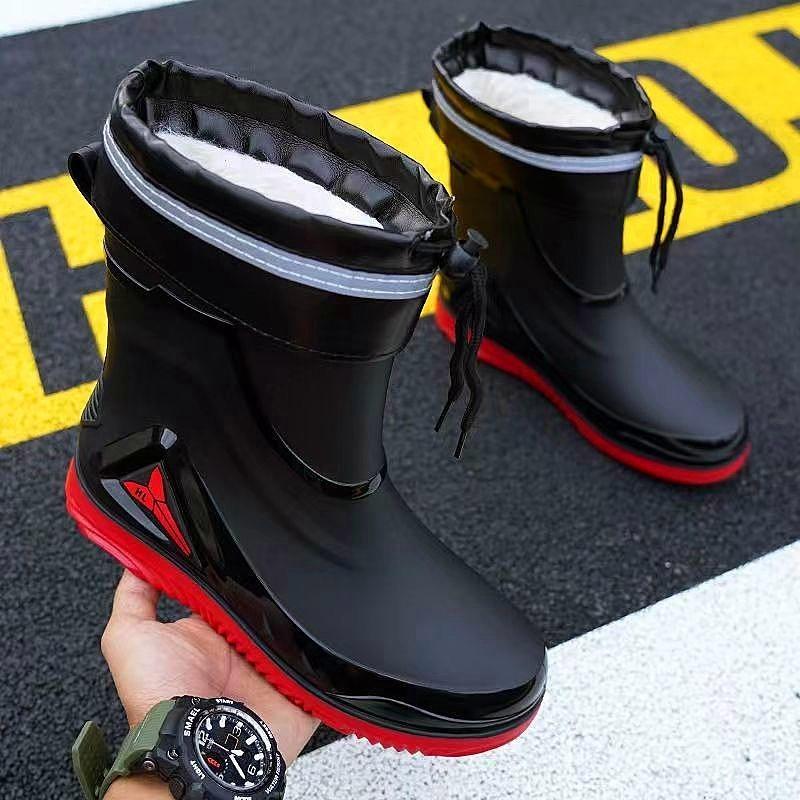 Fashion short tube thickened waterproof shoes men's rain shoes low-top warm work non-slip rain boots men