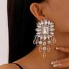 Inlaid Rhinestone Flowers Glass Beads Tassel Earrings for Women Exaggerated Temperament Bride Drop Earring Sparkle Zircon Gift