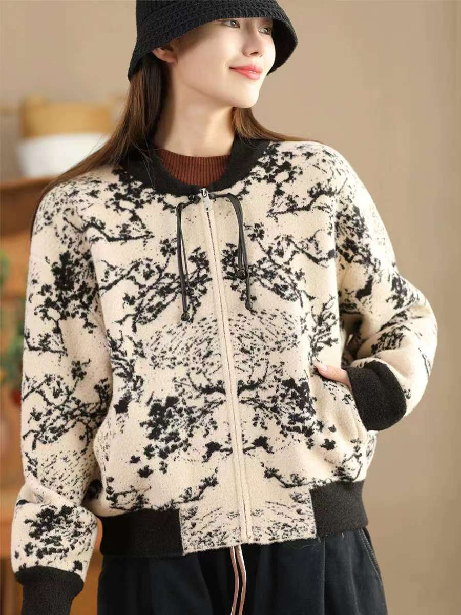 

Johnature Женское осеннее винтажное жаккардовое пальто в китайском стиле с спиральным узором, модное свободное повседневное пальто с длинными рукавами One Size чёрный