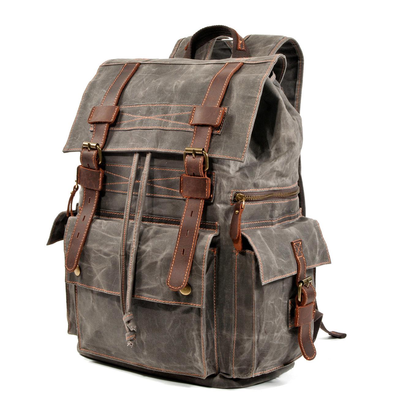 

Retro Multi-Pocket Waxed Canvas Travel Backpack for Men