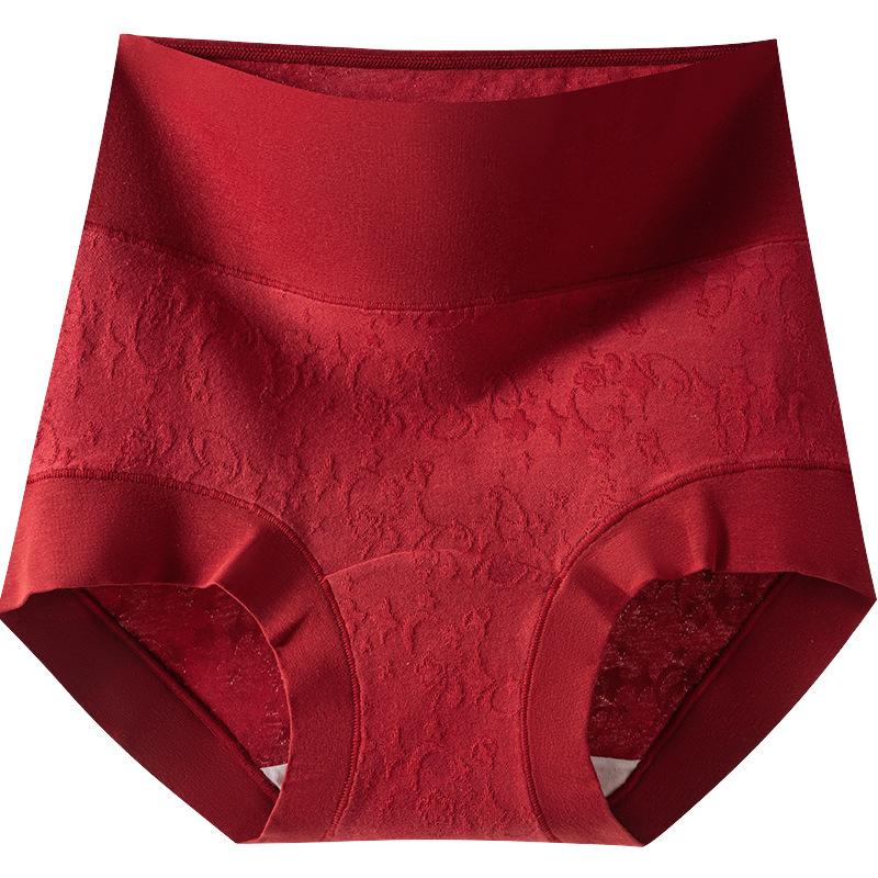 Big Size Ladies Spring and Autumn New Year Red Pure Cotton Antibacterial Crotch High Waist Belly Triangle Briefs