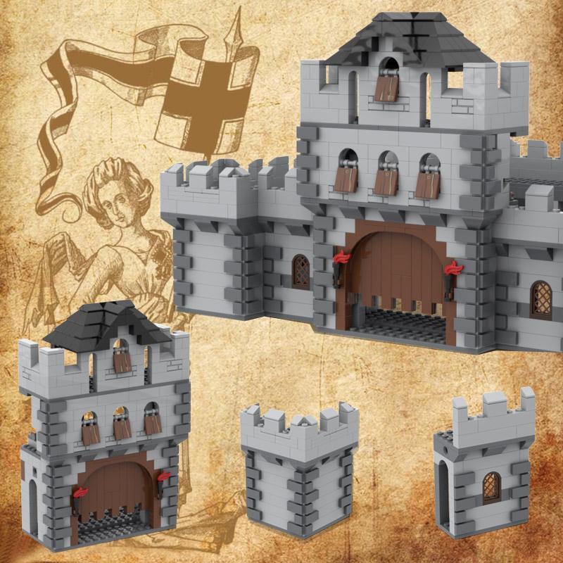 Castello Medievale Città Mura Cancello Cavalieri Figure Blocchi da Costruzione Soldati Militari Antichi Fortezza Modello Armi Mattoncini Giocattolo Regalo per Bambini