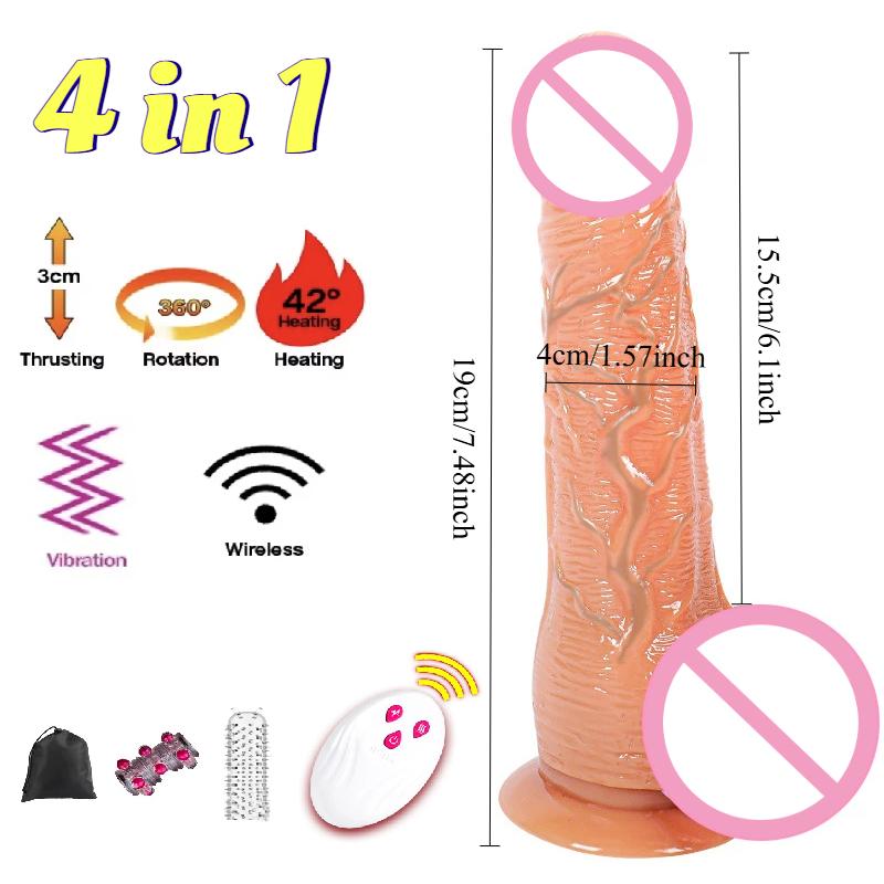 Wireless 4 In1 Automatic Telescopic Dildo Vibrator Big Realistic Penis Adult Sex Toy for Women Consolador Vagina Massager Climax