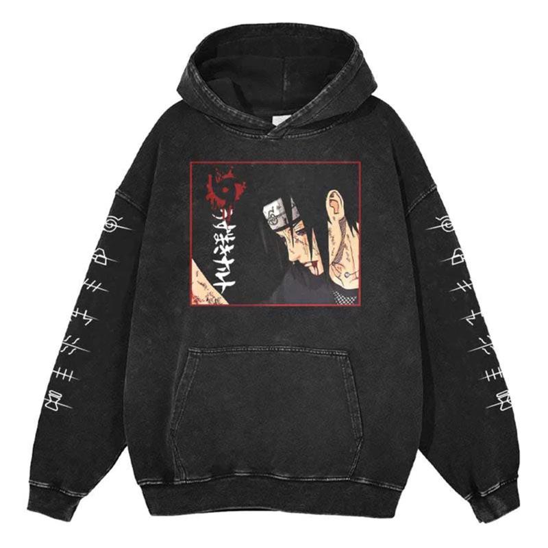 Oversized Vintage Wash Hoodie - Japanese Minimalist Cartoon Anime Style