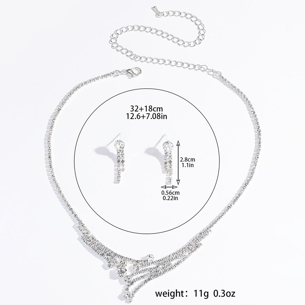 3PC Women's Fashion Copper Inlaid Diamond Claw Chain Geometric Necklace Earring Set Suitable for Wedding, Party, Festival Gifts