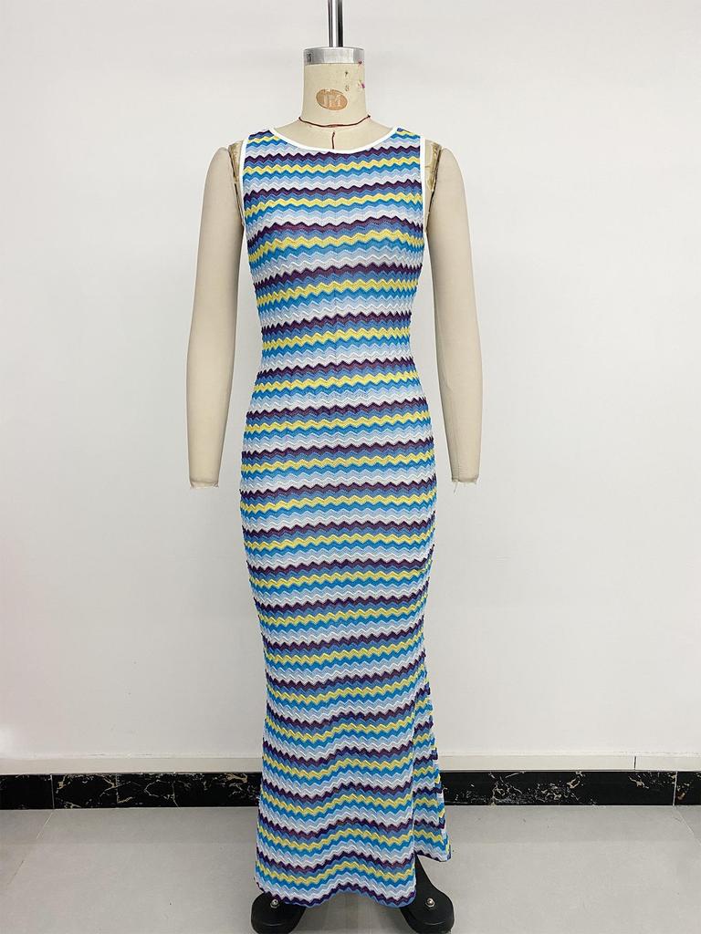 Retro Wave Pattern Mermaid Dress - TikTok 2026 Summer Collection