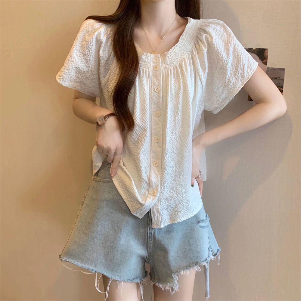 Women's Plus Size Short Sleeve Button T-Shirt - Loose Fit Summer Top
