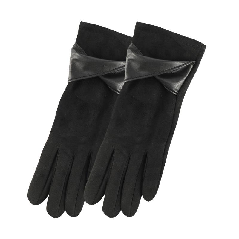 Winter Gloves Women's Suede, Cold-proof and Warm Gloves Women's Fleece Thickened Gloves Men's Bow Gloves Women