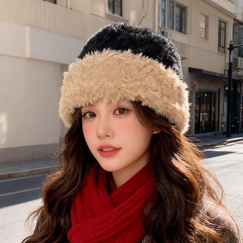 Versatile Cold-proof and Warm Wool Hat Japanese Retro Splicing Plush Ear Protection Knitted Hat