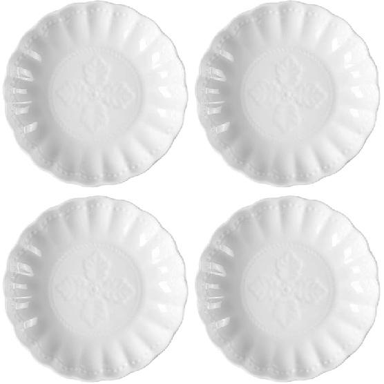 Sizikato 4pcs White Porcelain Appetizer Plate, 3.5-Inch Sauce Plate, Lace Embossed