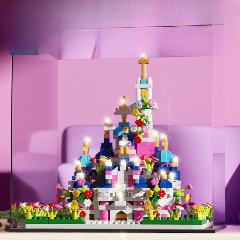 Blocs de Construction Château Forêt de Fleurs de Rêve Blocs de Construction Microparticules Compatibles avec Puzzle Puzzle Jouet Décoration de Table 13*13*13cm