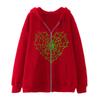 Colorful Spider Web Print Zip Up Hoodie Loose Fit Streetwear Y2K Couple Outerwear