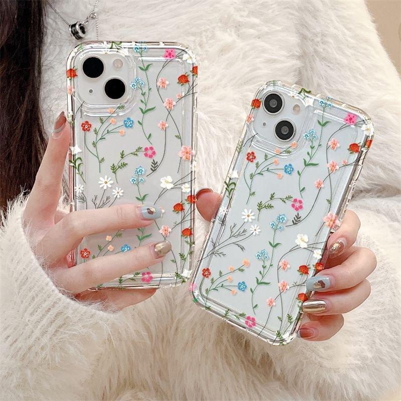 Full Screen Flower iPhone15promax Mobile Phone Case Apple 14 Transparent 13/12 Fine Hole Anti-drop 11