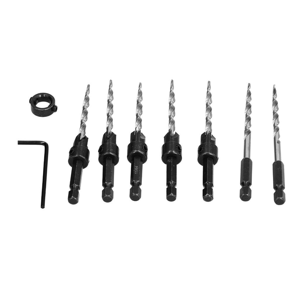 Durable 9PCS 1/4 Inch Hex Shank Countersink Drill Bit Set Adjustable Depth Stop Quick Change Counter Sinker Drill Bit Tapered