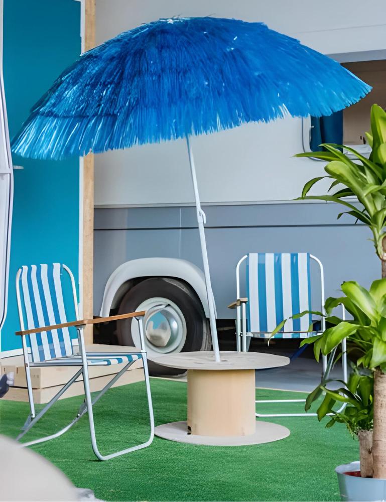 Hawaiianischer Garten Strand Sonnenschirm für Balkon Terrasse Schnüre Strand Blau