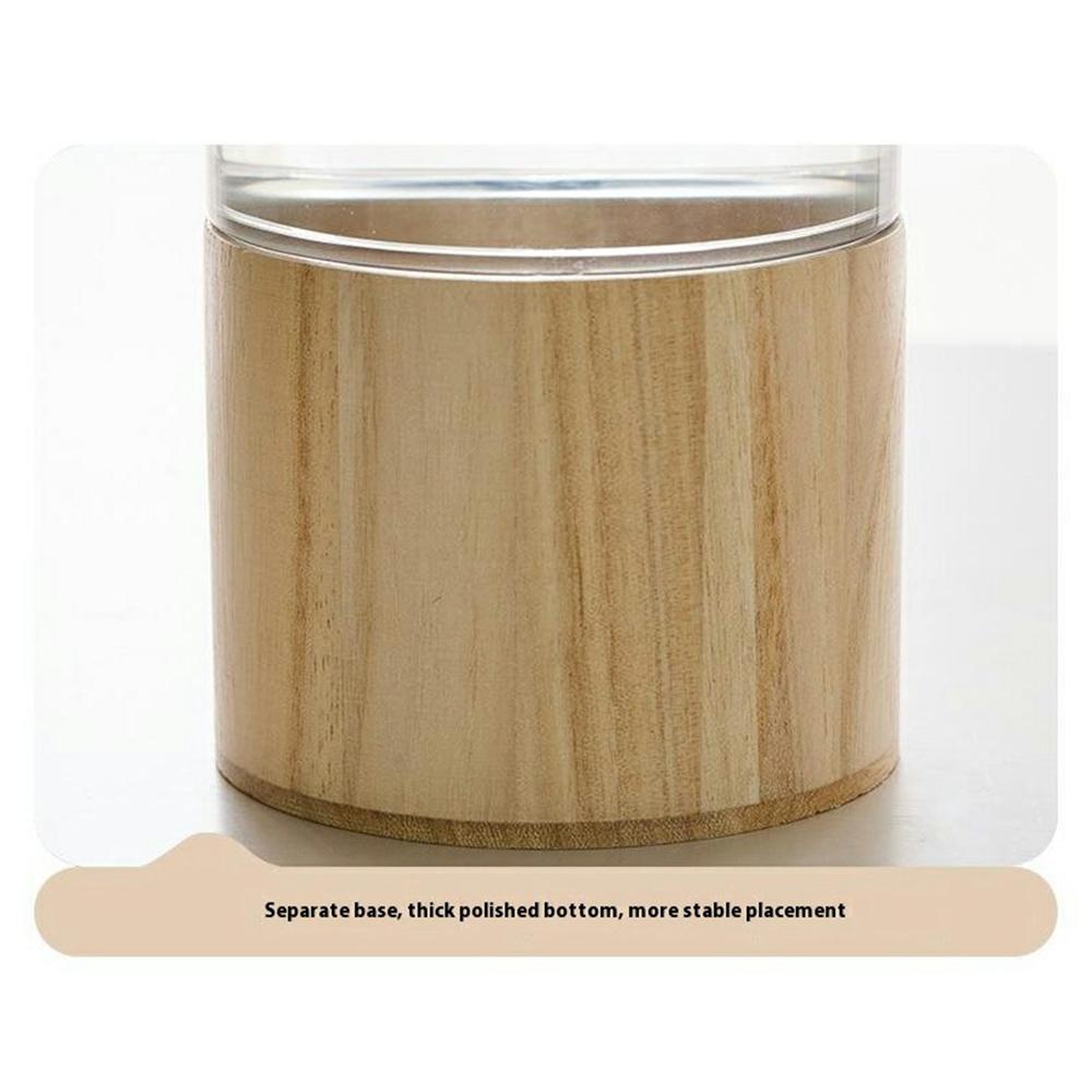 10x25cm Minimalist Flower Vase with Wooden Base PET Transparent Cylinder Vase Living Room Decoration