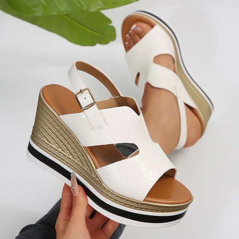 Fashion 2025 Summer Women Shoes Back Strap Chunky Platform Sandals Women Peep Toe Wedge High Heels Sandles Woman Chunky Heeled Sandalias