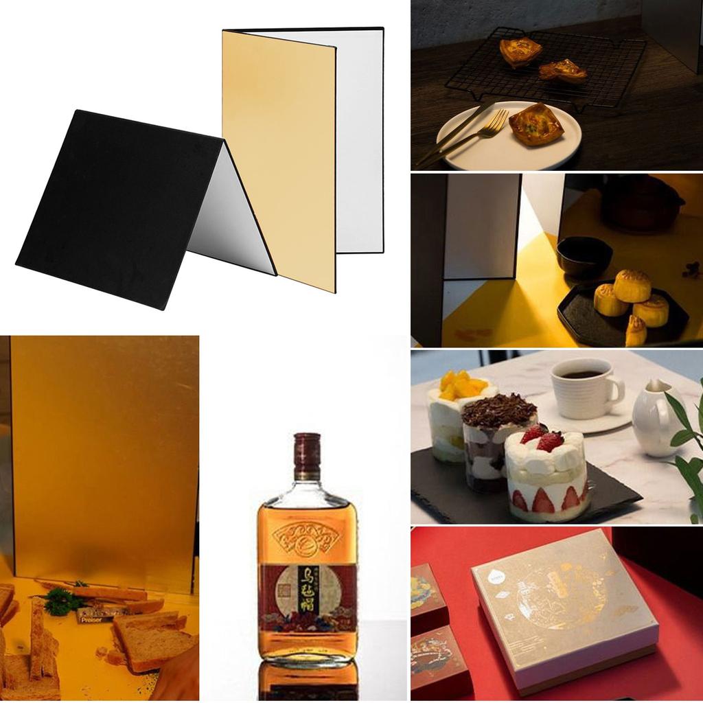 3 In 1 Photography Cardboard Paperboard Folding Photography Reflector Diffuser Board (Black + White + Silver) for Still