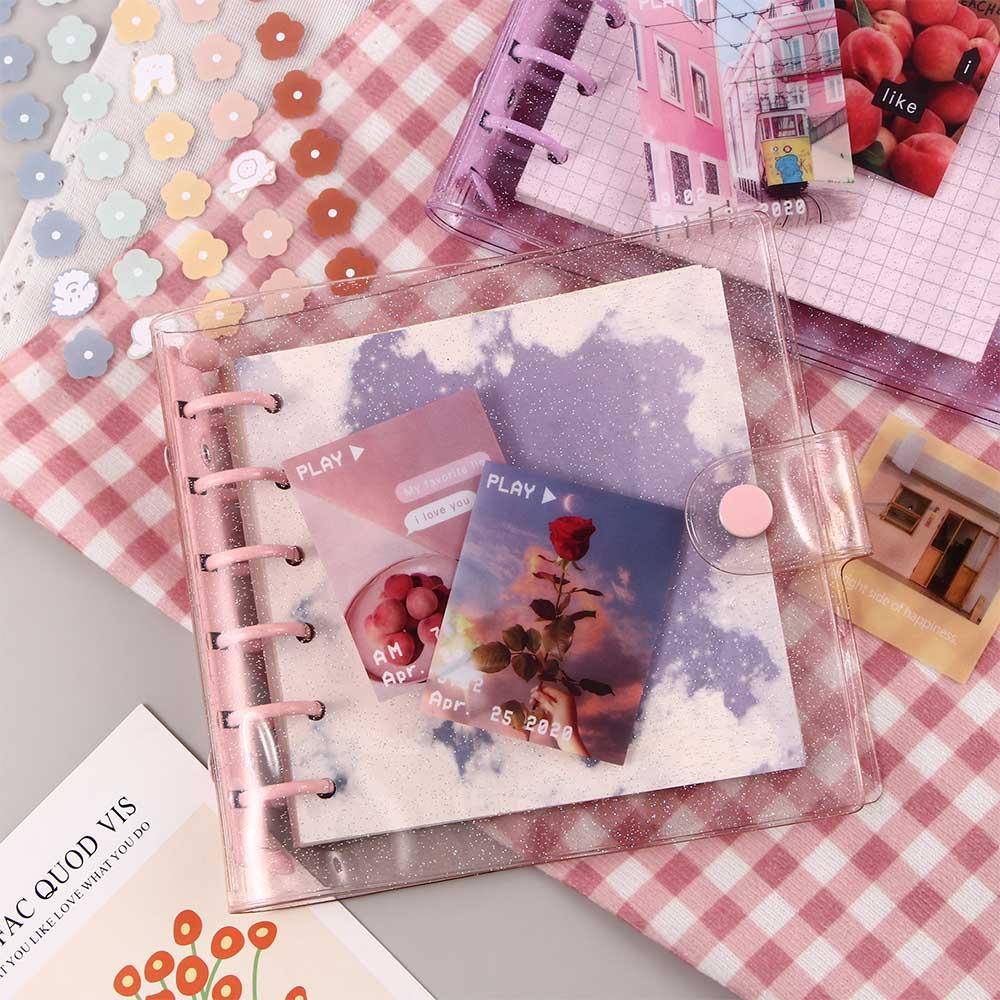 Kawaii PVC Binder Card Book Planner Agenda Binder Notebook Photo Collect Book Glitter Journals Square Loose Leaf