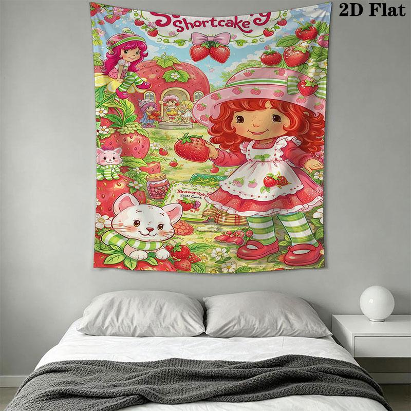 Erdbeer-Shortcake Wandbehang Bedruckter Stoffdecke Dekorative Wandteppiche für Schlafzimmer Wohnzimmer Heimdekoration