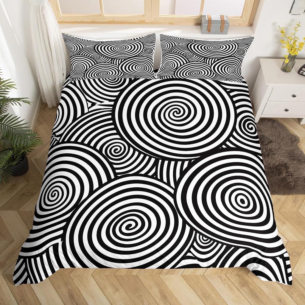 Comforter Black White For Boysgirls Abstract Geometry Comforter Fullvisual Art Bedding Set Optical Illusion Bedclothes