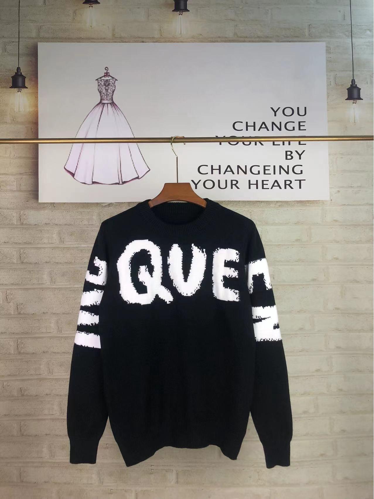 Длинный свитер Alexander McQueen в европейском стиле с жаккардовым узором из букв L
