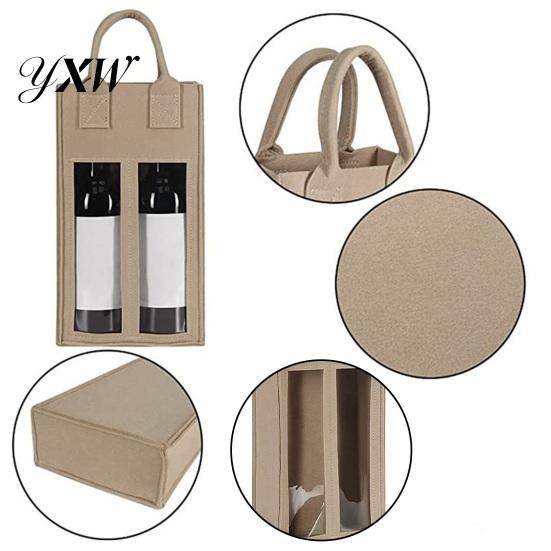 Thick Felt Wine Carrier Double Bag with Portable Handle Shockproof Heavy Duty Glass Bottle Packaging Reusable Champagne Beer Tote Handbag Gift Red