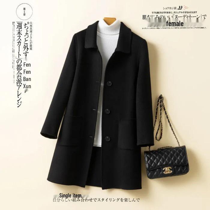 

Women s Hepburn Style Woolen Coat - Camel, Single-Breasted, Korean-Inspired, Autumn/Winter 2025 Collection, Loose Fit. M чорний