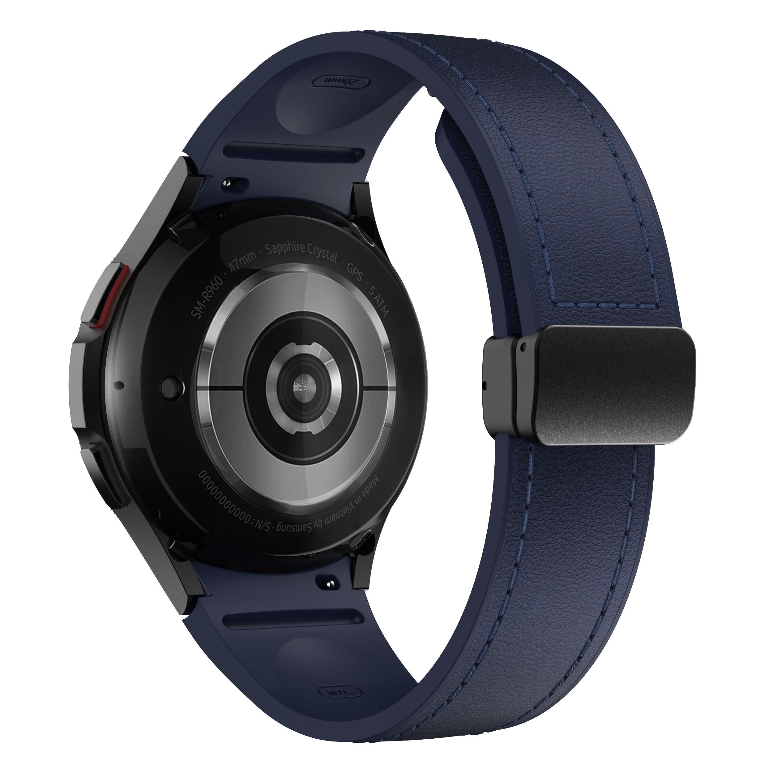 

Genuine Leather+silicone Strap for Samsung Galaxy Watch 7 6 5 4 44mm 40mm 20mm Bracelet Galaxy Watch 6 4 Classic 47mm 46mm 43mm Galaxy Watch 7 полуночно-синий