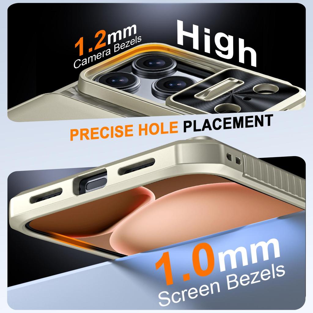 Mit Kartenhalter, Schiebefach für die Kamera und Ständer für iPhone 17 Pro Max Handyhülle, Anti-Fall PC+TPU Brieftaschenhülle - Champagner