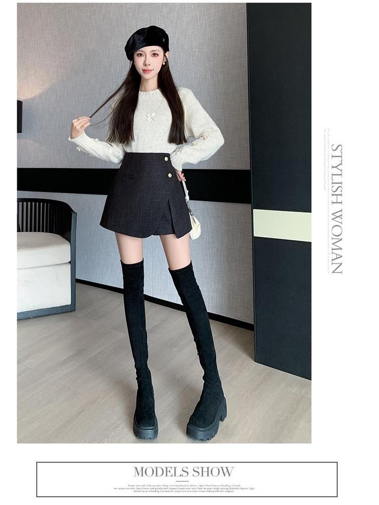 Women's High Waist Wool Pleated A-line Skirt with Anti-exposure Shorts - 2025 Autumn/Winter Collection