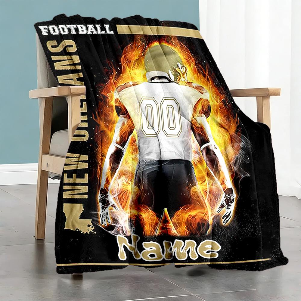 Rugby Player345 Customize Text Blanket Cozy Personalized Blanket Soft Warm Cozy Throw For Seaside Sofa Nap Chair for All Occasions