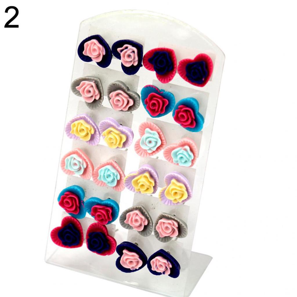 12 Pairs Fashion Multicolor Resin Flower Ear Stud Earrings Set Women Jewelry