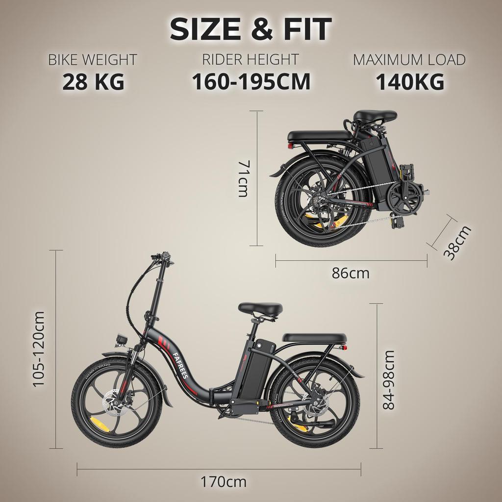 FAFREES F20+ Folding Electric Bike 250W Motor 36V 20Ah Battery 20*3.0 inch Fat Tires 25km/h Max Speed 90km Max Range Shimano 7-speed