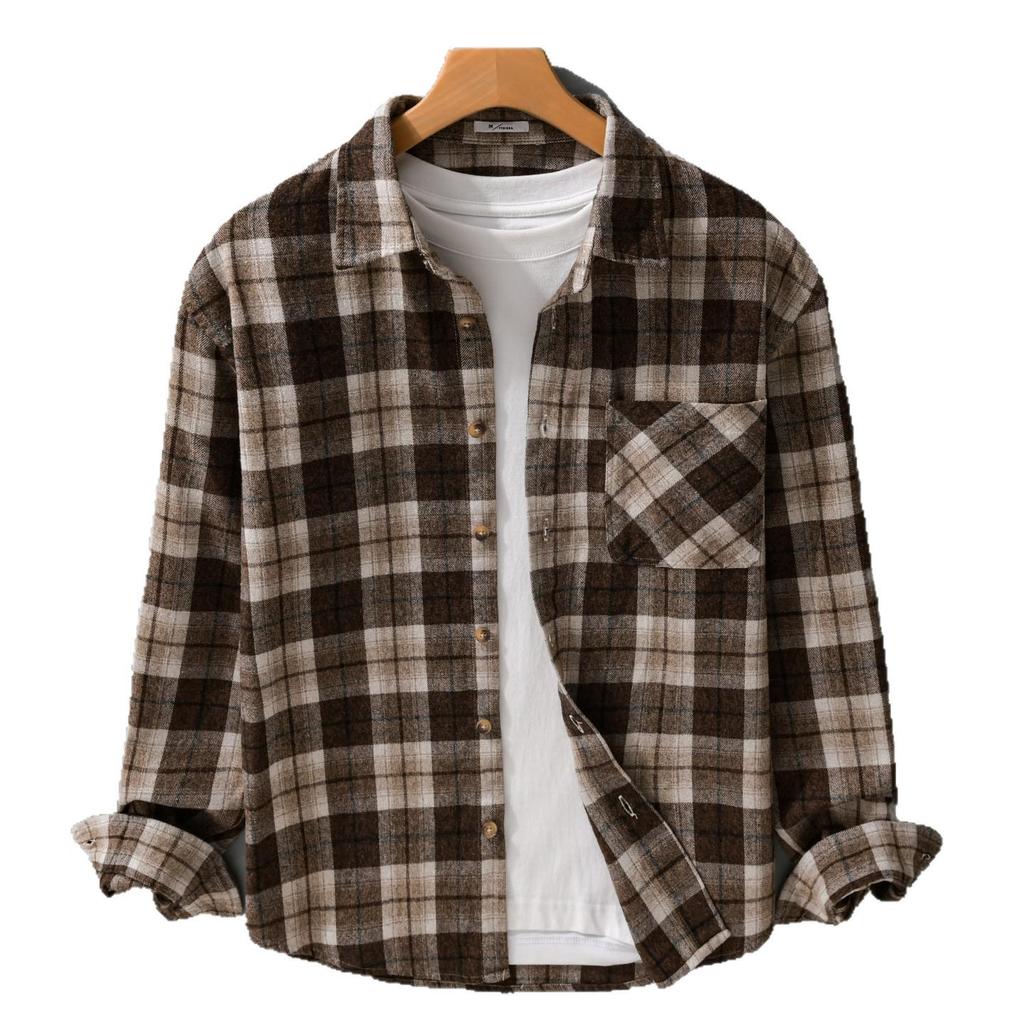 Autumn 2023 Men's Retro Plaid Long Sleeve Shirt - Loose and Comfortable