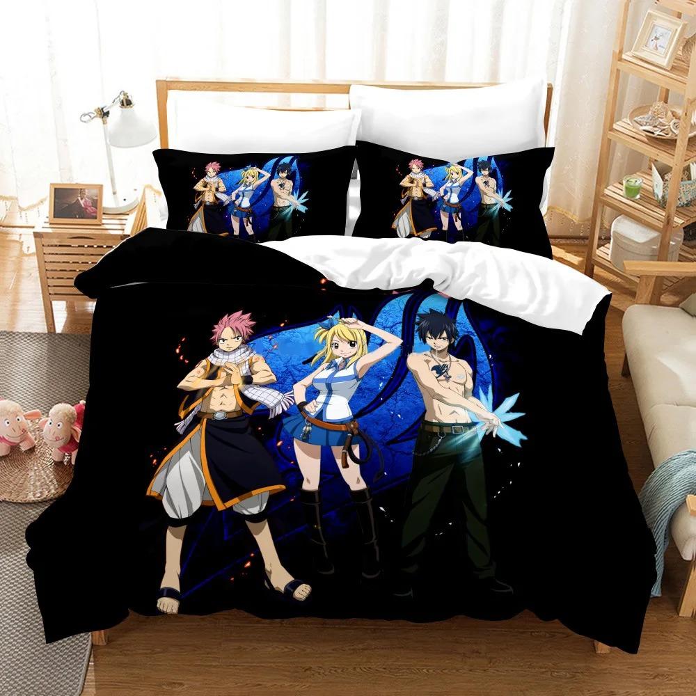 3D Print Anime Fairy Tail Logo Natsu Bedding Set Boys Girls Twin Queen Size Duvet Cover Pillowcase Bed Kids Adult Home Textiles
